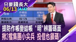 市場波動大 防提前結帳?奪回主動權別被投信牽著鼻子走!集團作帳來一一點兵 有2檔優選,連投信也跟著押寶?【20260613(第4/4段)只要錢長大*鄭明娟(孫嘉明×白易弘)】