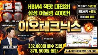 [이오테크닉스 주가 전망] HBM4 잭팟 대전환 폭발 iM 48만5000원 상상인 57만원 상향 삼성 P4 어닐링 400단 낸드 대장주 매수 진입 #이오테크닉스목표가 #이오테크닉스