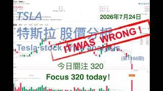 TSLA 特斯拉 股票价格走势的分析 2026年7月24日（第1168期） #Tesla #K线技术分析