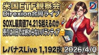 米国ETF観察会 Direxion合同ライブ SOXL最高値74.21$越えるのか🚀売りは1日では終わらないパランティア🤗 レバナスLive 1,192夜 2026/4/10