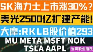 SK海力士上市涨30%? 美光2500亿扩建产能! 大摩:RKLB股价值293！MU META MSFT NOK TSLA AAPL！07092026 #美股 #股票 #美股分析 #投資