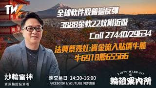 全球軟件股普遍反彈 3888金軟22蚊附近吸 Call 27440/29634法興蔡秀虹:資金流入貼價牛熊 牛6918熊65566｜雷神 Lino｜Tasty Warrants 2026-06-29