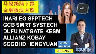 KS看股 | 马股 KLSE BURSA 分享 | 28-5-2026 | 马股继续下跌 | 金融板块大跌| INARI EG SFPTECH GCB SMRT SYSTECH DUFU