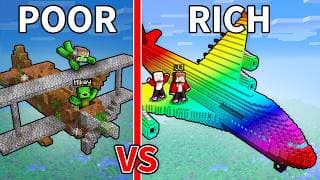 JJ and Mikey: POOR vs RICH Airplane Battle in Minecraft!