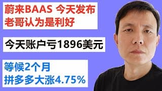 蔚来汽车NIOBAAS 今天发布，老哥认为是利好；今天美股账户亏1896美元；等候2个月，拼多多PDD大涨4.75%