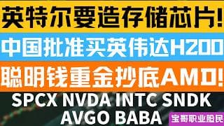 英特尔要造存储芯片! 中国批准买英伟达H200！聪明钱重金抄底AMD! SPCX NVDA INTC SNDK AVGO BABA！07082026 #美股 #股票 #美股分析 #投資
