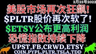 美股市场再次狂飙! $PLTR股价再次软了! $ETSY公布更高利润 恐慌指数持续下降 UPST,FB,CRWD,ETSY,COIN,PYPL,PLTR,TSLA,TDD