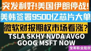 突发利好!美国伊朗停战! 美韩签署9500亿芯片大单！微软财报期权市场看涨? TSLA SKHY NVDA AVGO GOOG MSFT NOW！07262026 #美股 #股票 #美股分析 #投資