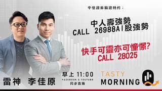 中人壽強勢 CALL 26988AI股強勢 快手可靈亦可憧憬? CALL 28025 ｜雷神 李佳原｜Tasty Morning Q 2026-06-22