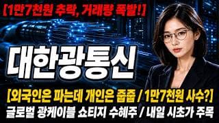 [대한광통신 주가 전망] 1만7천원, 외국인은 파는데 개인이 받는다? 내일 대응법