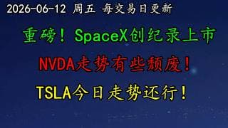 美股 重磅！SpaceX创纪录上市，马斯克登顶人类首位万亿富翁！NVDA走势有些颓废！MRVL任命新CFO加速狂奔！TSLA今日走势还行！SPCE、INTC、SNDK、PLTR