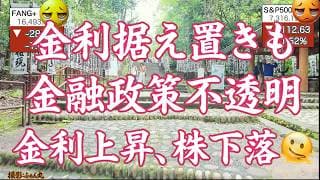【金融政策不安】政策金利据え置きもFRBの金利政策に不安・不満残す　長期金利は上昇しハイテク、ローテクおおきく下落　FANG+も引きずられる NASDAQ100厳しい【米国株ニュース 新NISA応援】