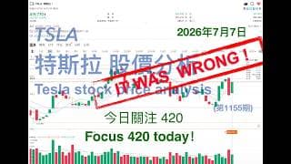 TSLA 特斯拉 股票价格走势的分析 2026年7月7日（第1155期） #Tesla #K线技术分析