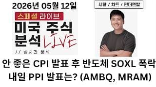 [미국주식] CPI 발표 후 주가 하락! 그래도 어느 정도 반등하며 마무리, 걱정되는 PPI 발표(BW, AMBQ, MRAM, GCTS, FCEL, LQDA, HROW, ALMU)