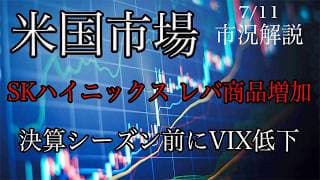 7/11【米国市場】決算シーズン前にVIX低下！SKハイニックス レバ商品増加で半導体のボラは縮小はまだ先？