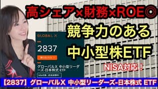 【2837】グローバルＸ 中小型リーダーズ-日本株式 ETF ・金融アナリスト三井智映子が教える覚えておきたい魅力のファンド・高い業界シェア・高クオリティ・新NISA対応ETFの情報を解説します！