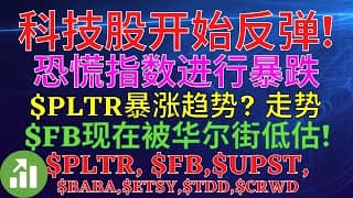 科技股开始反弹! 恐慌指数进行暴跌 $PLTR暴涨趋势? 走势 $FB现在被华尔街低估! $PLTR, $FB,$UPST,$BABA,$ETSY,$TDD,$CRWD