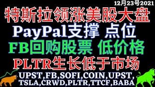 特斯拉领涨美股大盘 PayPal支撑 点位 FB回购股票 低价格 PLTR生长低于市场 UPST,FB,SOFI,COIN,UPST,TSLA,CRWD,PLTR,TTCF,BABA,PYPL
