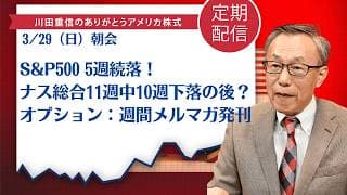 S&P500 5週続落！ナス総合11週中10週下落の後？オプション：週間メルマガ発刊【アメリカ株】