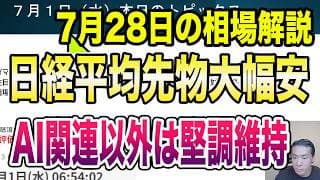 7月28日（火）エヌビディア大幅安！悪材料続出で半導体関連に売り継続！