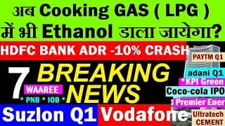 HDFC BANK ADR -10% CRASH🔴 Suzlon Q1 Results🔴 Paytm Q1🔴Vodafone idea🔴Adani Q1🔴Ethanol LPG GAS🔴Bitcoin