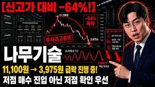 [나무기술 주가 전망] 오늘 -6% 추가 하락! 저점 확인 국면 진입 #나무기술