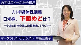 7月21日【AI半導体株調整　日本株、下値めどは？～今週は日米企業の決算発表、6月CPI～】みずほウィークリーVIEW 中島三養子