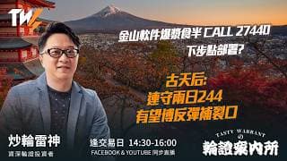 金山軟件爆漿食半 CALL 27440 下步點部署? 古天后: 連守兩日244 有望博反彈補裂口｜雷神 Vivian｜Tasty Warrants 2026-06-09