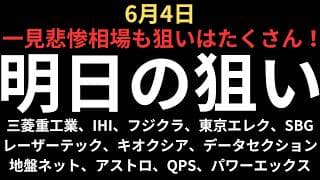 【悲惨相場の中に光あり】チャートで見る明日の注目銘柄｜三菱重工業、IHI、フジクラ、東京エレク、ソフトバンク、レーザーテック、キオクシア、データセクション、地盤ネット、アストロ、QPS、パワーエックス