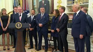 President Donald J. Trump rings the Opening Bell from the Oval Office