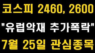 코스피 2460, 2600, 유럽악재 국내증시 추가폭락, 7월 25일 관심종목, 삼성전자 주가전망 (LG화학, SK하이닉스, 현대차, 카카오, 셀트리온, 네이버, 배당주, ETF)