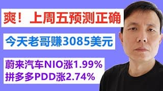 爽！上周五预测正确；我的美股账户今天赚3085美元，蔚来汽车NIO涨1.99%，拼多多PDD涨2.74%