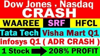 हाहाकार😱 Dow Jones Nasdaq CRASH📉 Infosys Q1 Results ADR CRASH📉 Tata Tech⚫HFCL⚫WAAREE⚫Vishal Mart⚫SRF