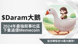 大鵝 $Daram 2024年最強叙事社區Memecoin｜下一隻過億市值Memecoin | 7大指標如何找出過億市值MemeCoin | 如何找到最佳買入賣出點