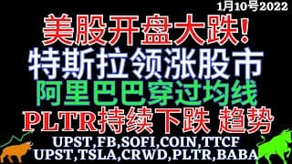 美股开盘大跌! 特斯拉领涨股市 阿里巴巴穿过均线 PLTR持续下跌 趋势 UPST,FB,SOFI,COIN,TTCF,UPST,TSLA,CRWD,PLTR,BABA
