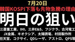 【韓国大幅安も日経先物急騰中】チャートで見る明日の注目銘柄｜三菱重工業、IHI、三井E&S、フジクラ、古河電工、JX金属、キオクシア、太陽誘電、村田製作所、コクサイ、QDレーザ、アストロ、任天堂等