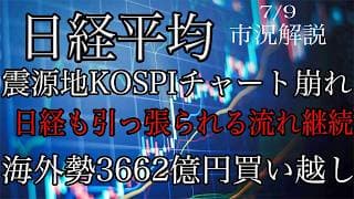 7/9【日経平均】震源地の韓国KOSPIに引っ張られ上値重い展開継続！海外勢は先週3662億円の買い越し！