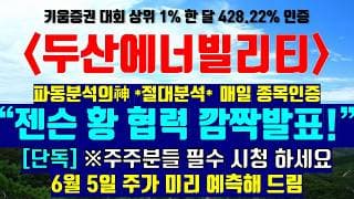 《파동분석의神》 두산에너빌리티 "젠슨 황 협력 깜짝발표.!!" [단독]※주주분들 필수 시청하세요 6월 5일 주가 미리 예측해 드림