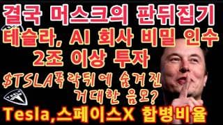 일론 머스크 Tesla 주주들에게 메시지!/테슬라,스페이스X 1년 내 합병 가능성 74% 급등(역대 최고치) / 기관들 $TSLA PT 하향 조정 / 테슬라, AI 회사 비밀 인수