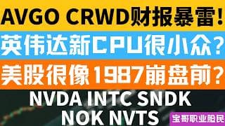 AVGO CRWD财报暴雷! 英伟达新CPU很小众? 美股很像1987崩盘前? NVDA INTC SNDK NOK NVTS！06032026 #美股 #股票 #美股分析 #投資