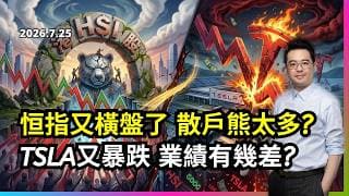 恒指又橫盤了 散戶熊太多? TSLA又暴跌 業績有幾差?