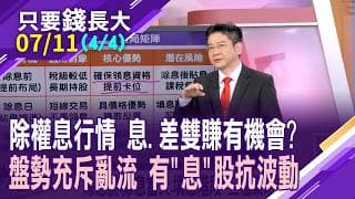 公司若碰上"小代誌" 恐牽一髮動全身?台股高檔洗刷刷 今年填息機會大嗎?風險控管不可不慎!息差雙賺有機會?【20260711(第4/4段)只要錢長大*鄭明娟(孫嘉明×白易弘)】