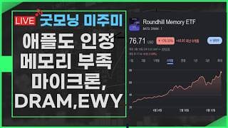 [굿모닝 미주미]  애플도 인정한 메모리 부족사태,  마이크론테크, DRAM, EWY 동반 사최가  #미주미 #이항영