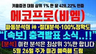 《파동분석의神》 에코프로 에코프로비엠 [속보] 충격발표 소식..!! 이런 분석은 최상위 3%만 합니다 5월 26일 주가 미리 예측해 드림