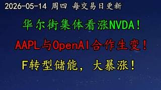 美股 财报前瞻！华尔街集体看涨NVDA！AAPL与OpenAI合作生变！F转型储能，大暴涨！MU飘在空中，如何预期？TSLA继续看涨吗？COIN和PLTR继续做多吗？AVGO暴涨！