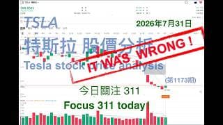 TSLA 特斯拉 股票价格走势的分析 2026年7月31日（第1173期） #Tesla #K线技术分析