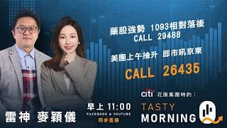 藥股強勢 1093相對落後 CALL 29488 美團上午抽升 即市吼京東 CALL 26435｜雷神 麥穎儀｜Tasty Morning Q 2026-07-15