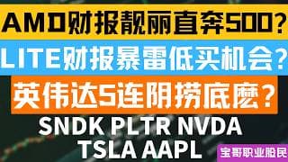 AMD财报靓丽直奔500? LITE财报暴雷低买机会? 英伟达5连阴捞底麽? SNDK PLTR NVDA TSLA AAPL！05052026 #美股 #股票 #美股分析 #投資