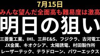 【全面高もデイトレ難易度高し】チャートで見る明日の注目銘柄｜三菱重工業、IHI、三井E&S、フジクラ、古河電工、JX金属、キオクシア、太陽誘電、村田製作所、レーザーテック、テラドローン、パワーエックス