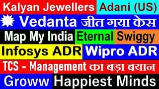 Kalyan Jewellers⭕Groww⭕Happiest Minds⭕Vedanta⭕Map My India⭕Adani US⭕Swiggy⭕Eternal⭕TCS⭕infosys⭕wipro